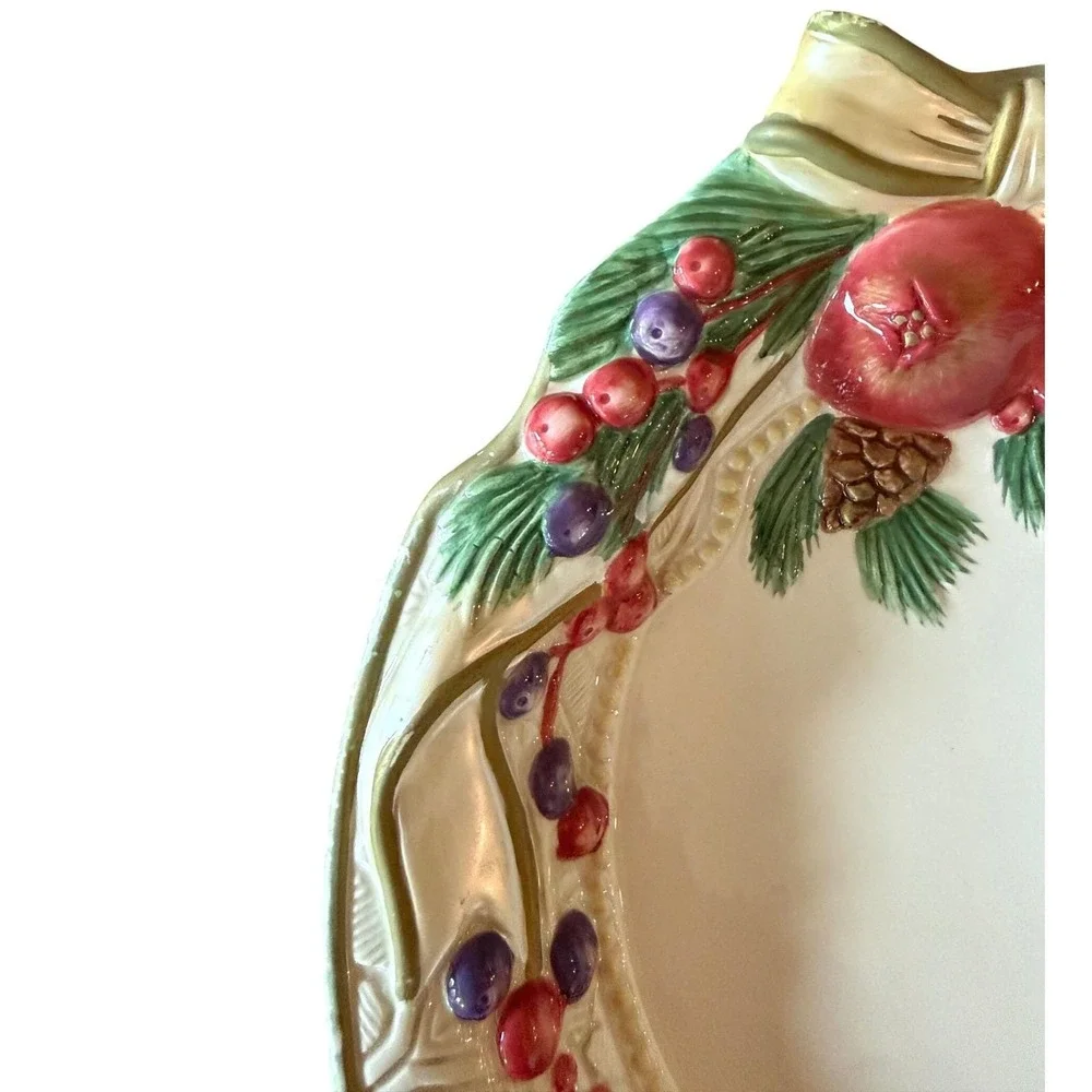 Vintage Fitz and Floyd Florentine Christmas Potpourri Dish Pomegranate Bow